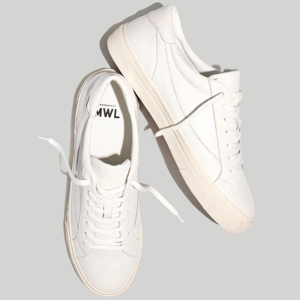 Madewell Sidewalk Low-Top Sneakers in Leather COLOR: Pale Parchment